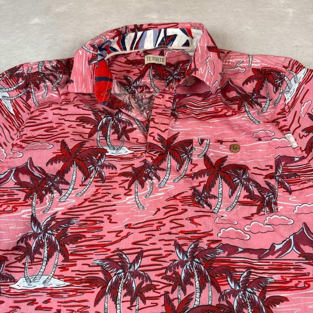TEXAITO Men's Pink Palm Tree Hawaiian Button Up Short Sleeve Shirt Medium - Picture 2 of 7